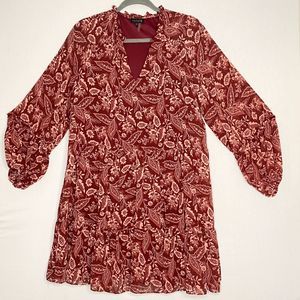 1.State Dress Large Burgundy Pink Floral Tunic Knee Length Fully Lined